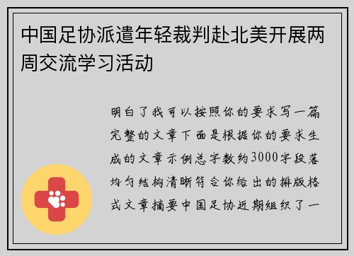 中国足协派遣年轻裁判赴北美开展两周交流学习活动 中国足协派遣年轻裁判赴北美开展两周交流学习活动
